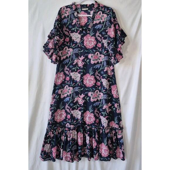 Fitzroy & Willa Womens Purple Blue Floral Flutter Sleeve Maxi Dress Small - Picture 1 of 7